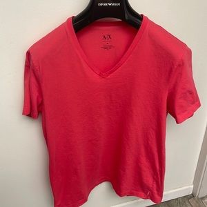 Vintage 1990s A/X Armani v neck coral T-shirt M